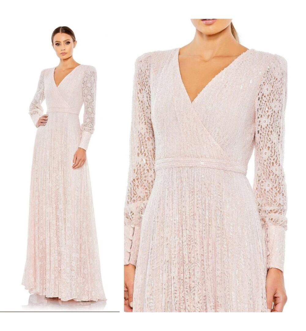 Mac Duggal 93679D Blush Light Rose Pink Long Sleeve Dress A Line Gown 20